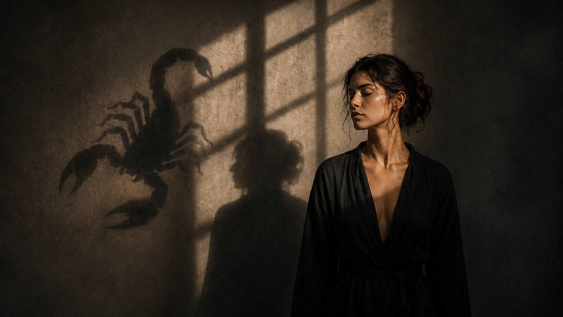 Femme et scorpion dans une scène métaphorique